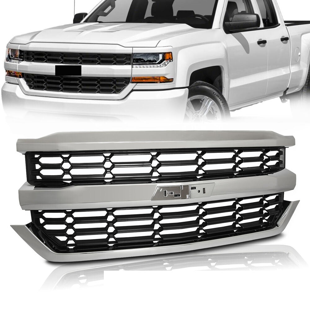 Forged LA Front Grille For Chevy Silverado 1500 2016-2018 Honeycomb Bumper Grill Chrome