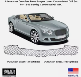 - VehiclePartsAndAccessories Aftermarket Chrome Bumper Lower Mesh Grille Fit Bentley Continental Gt Gtc 12-15 6.0L 2PCS