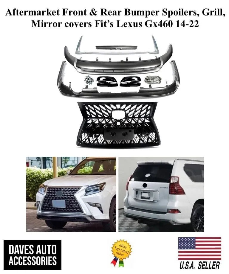 Daves Auto Accessories VehiclePartsAndAccessories Aftermarket Front & Rear Bumper Spoiler, Grill, Mirror Cover For Lexus GX460 14-22