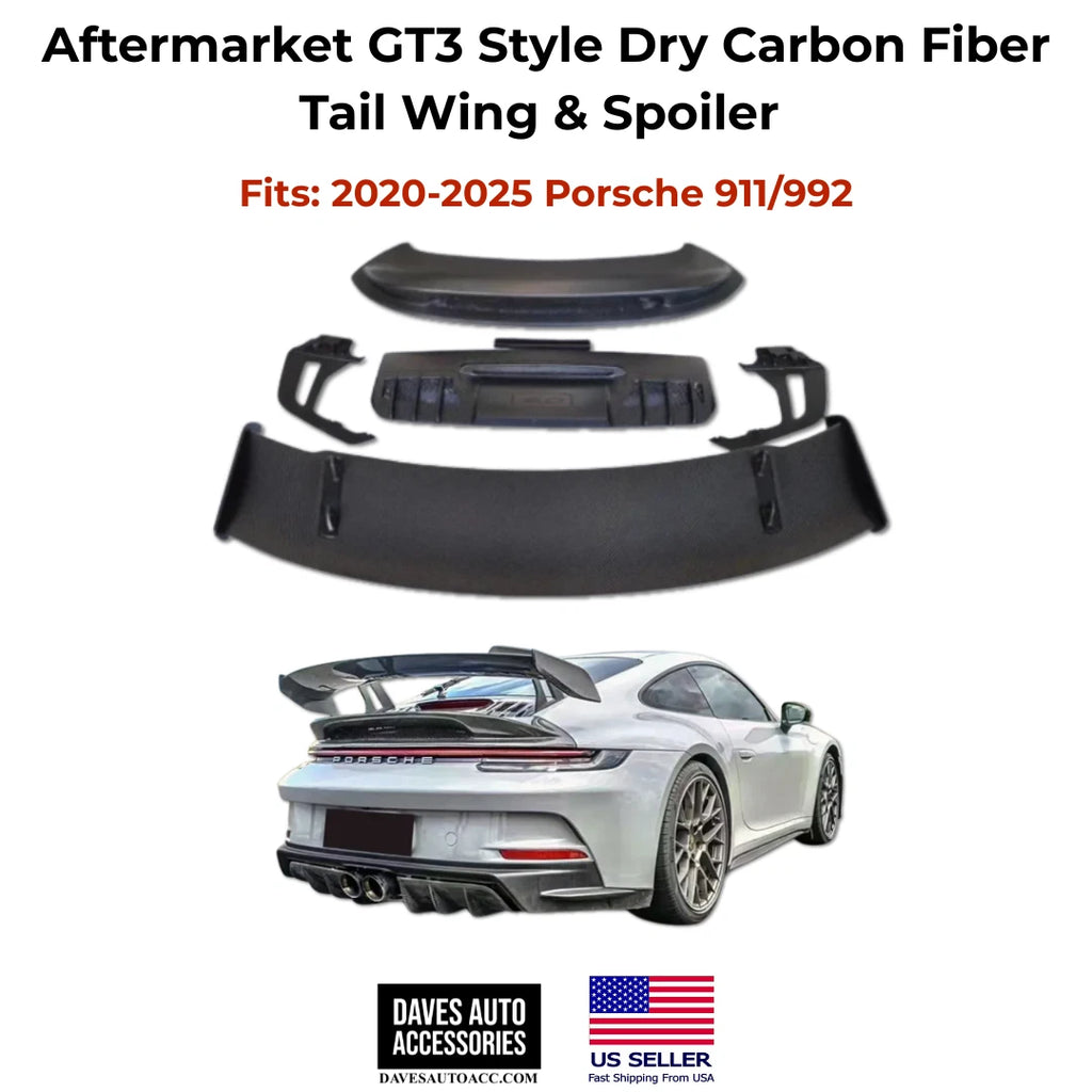 - VehiclePartsAndAccessories Aftermarket GT3 Style Dry Carbon Fiber Tail Wing & Spoiler for 20-25 Porsche 911