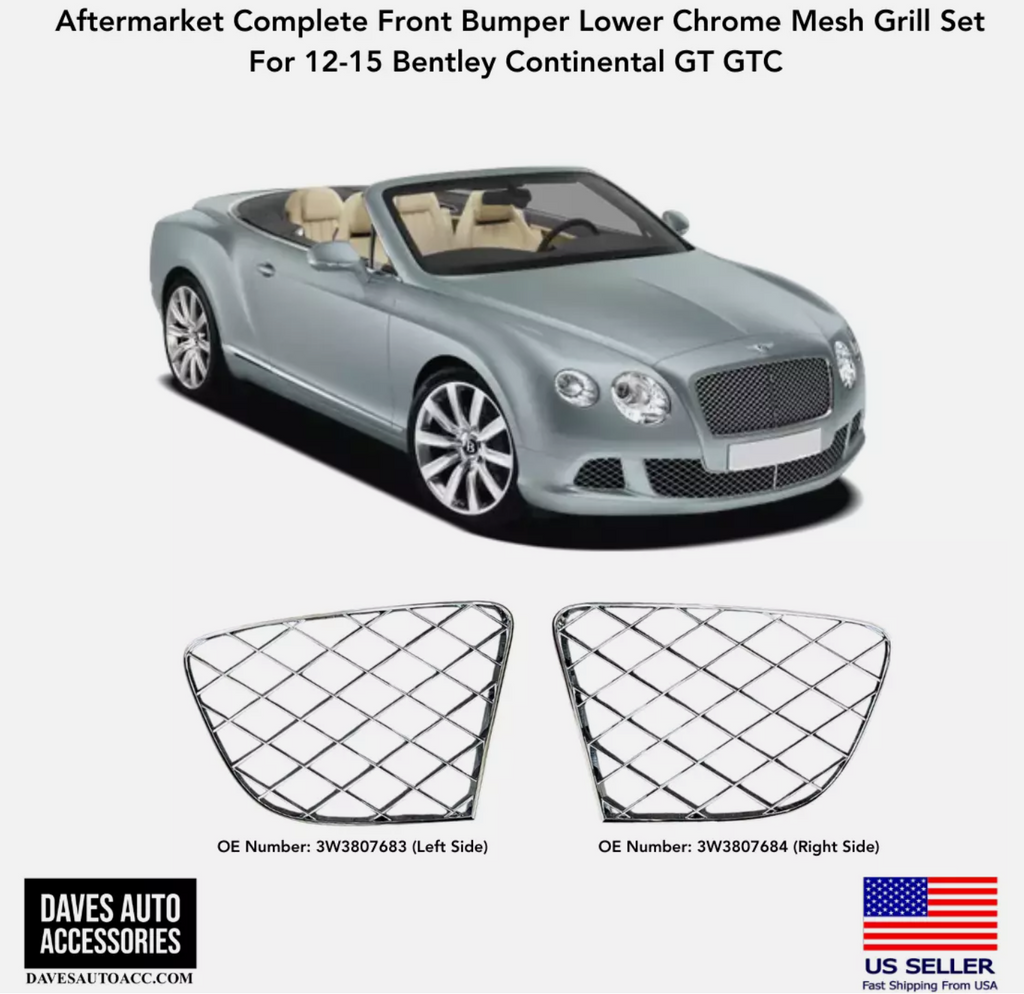 - VehiclePartsAndAccessories Chrome Bumper Outer Lower Mesh Grille Fit Bentley Continental Gt Gtc 12-15 6.0L 2PCS