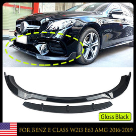 Forged LA Barbus Style Gloss Black Front Bumper Add-on Lip For 16-19 BENZ W213 AMG E-Class