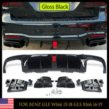 Load image into Gallery viewer, Forged LA BLACK BRABUS STYLE FOR MERCEDES GLE GLS W166 X166 REAR BUMPER DIFFUSER+TAILPIPES