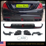 Black F1 Type Amg Rear Diffuser W/ Tailpipe for Mercedes S Class W222 2013-2017
