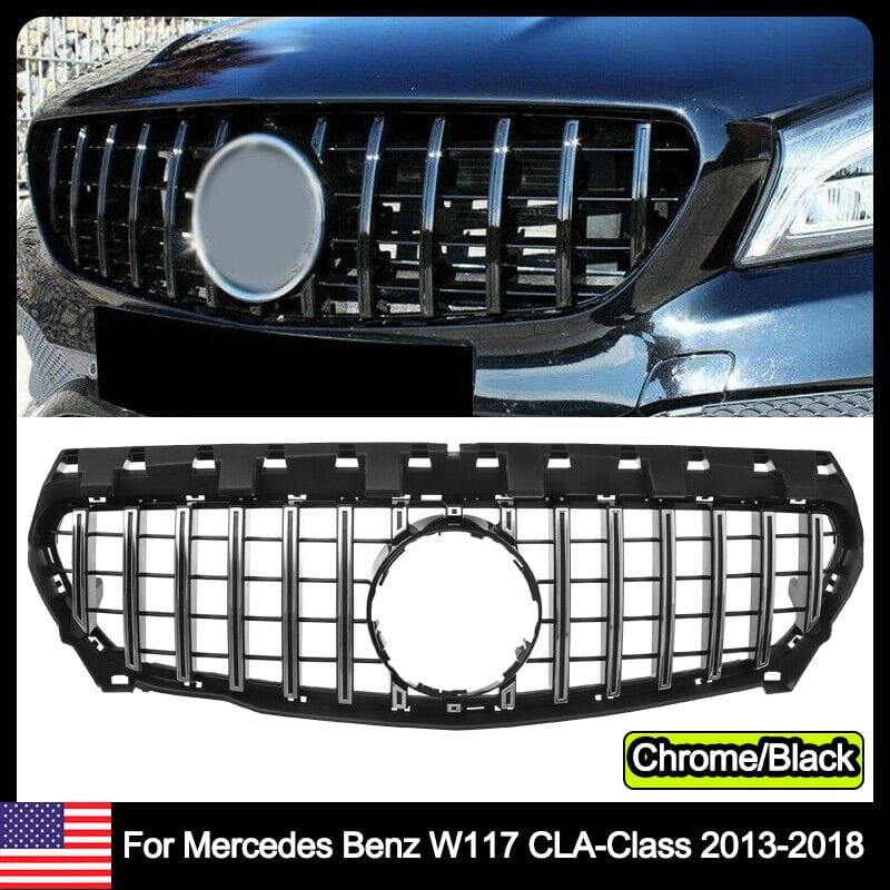 Forged LA Chrome+Black GT-R Front Hood Grille For Mercedes Benz CLA Class W117 2013-2018