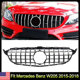 Forged LA Chrome+Black GT-R Style Front Bumper Grille For Mercedes Benz W205 2015-2018