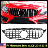 Chrome+Black GT-R Style Front Bumper Grille For Mercedes Benz W205 2015-2018