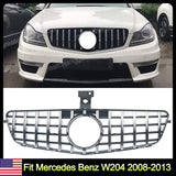 Chrome GT R Front Bumper Grille Grill For Mercedes Benz W204 C250 C300 2008-2013