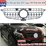 Chrome GT Style Front Bumper Grille For Benz GLE W166 GLE350 GLE400 GLE43 15-18