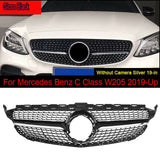 Diamonds Look Front Bumper Grill Sports For Benz W205 C-Class 2019+ Gloss Black