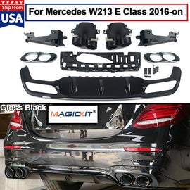 Forged LA E53 AMG Style Diffuser Black Exhaust Tips for Mercedes E Class W213 Bumper Sedan