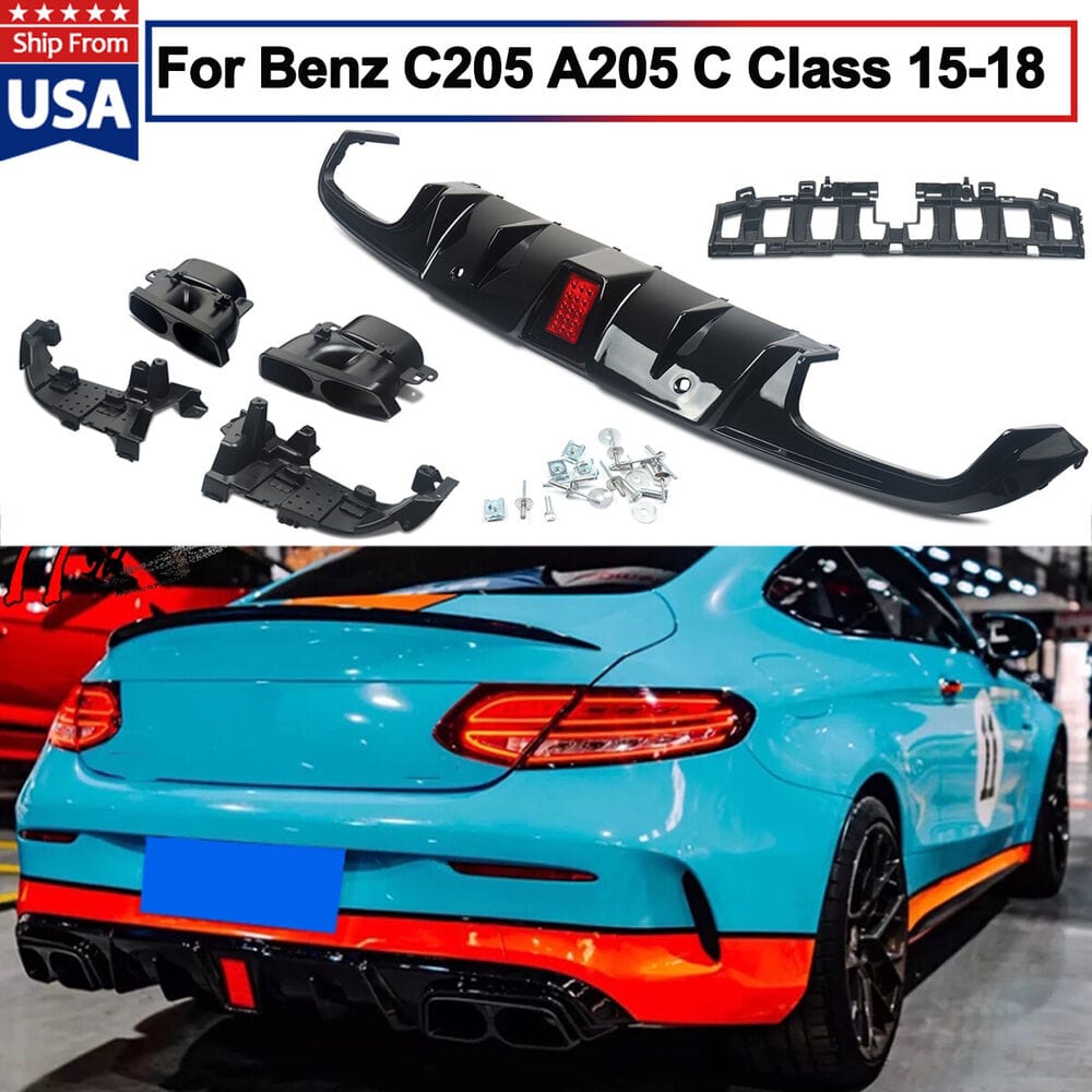 Davesautoacc.com FOR 15-18 MERCEDES BENZ A205 C205 COUPE REAR DIFFUSER AMG C63 BLACK BRABUS STYLE
