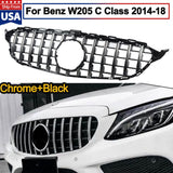 For Mercedes Benz C Class W205 2014-2018 AMG Style Shiney Black GT R Hood Grille
