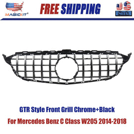 Forged LA For Mercedes Benz C Class W205 2014-2018 AMG Style Shiney Black GT R Hood Grille