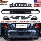For Mercedes-Benz C Class W205 C63 2015+ Amg Style Rear Diffuser+Black Tailpipes