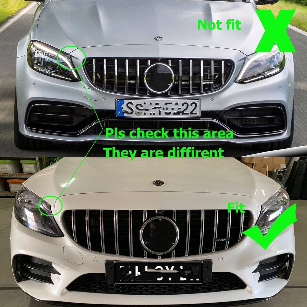 Forged LA For Mercedes Benz C-Class W205 Silver Diamond Grill Grille W/o Camera Hole