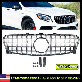 Forged LA For Mercedes Benz GLA-CLASS X156 2018-2022 Chrome+Black GT R Style Front Grille
