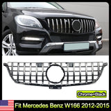 For Mercedes Benz ML-Class W166 2012-2015 Chorme+Black GT R Bumper Hood Grille