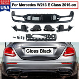 For Mercedes E Class W213 Sedan E63 Look Rear Bumper Diffuser & Black Tailpipes
