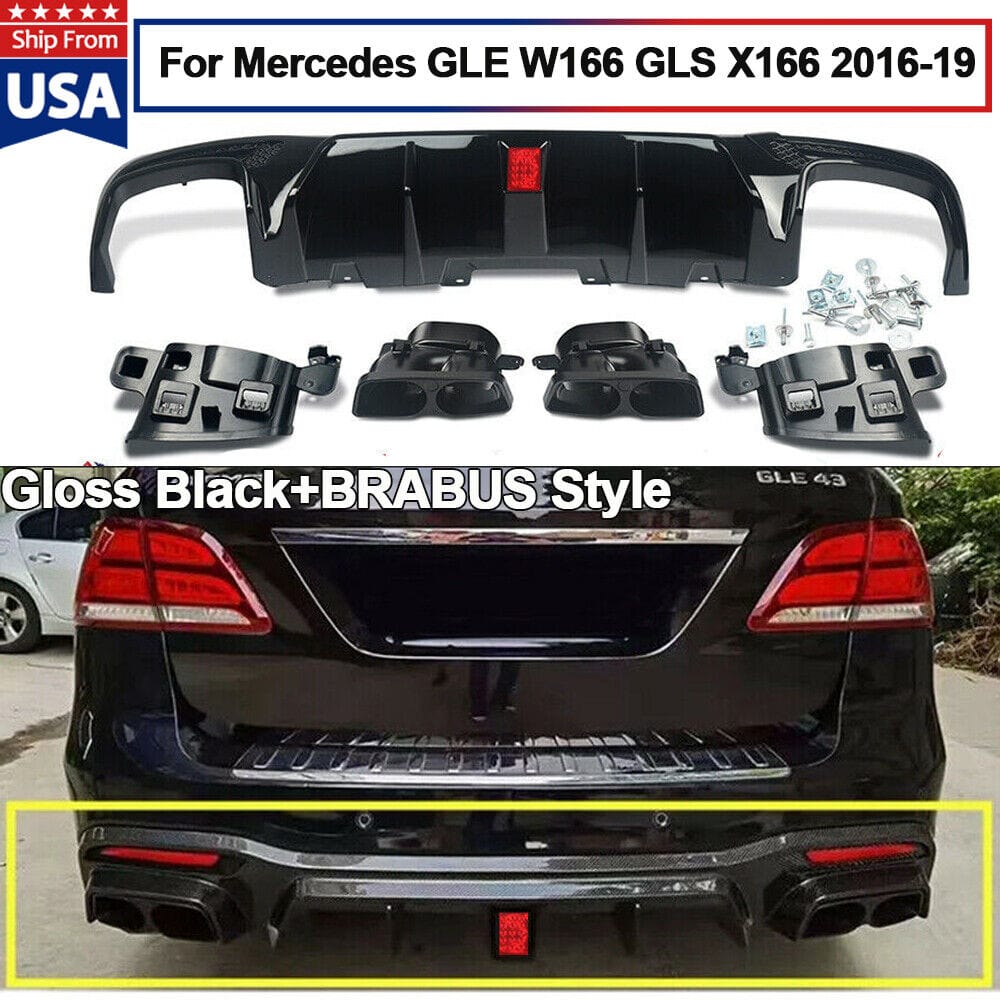 Forged LA FOR MERCEDES GLE GLS W166 X166 BLACK BRABUS STYLE REAR BUMPER DIFFUSER+TAILPIPES