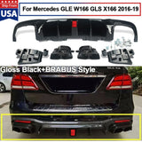For Mercedes Gle Gls W166 X166 Black Brabus Style Rear Bumper Diffuser+Tailpipes