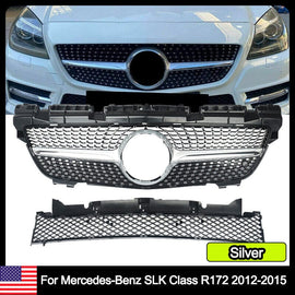 Forged LA For Mercedes R172 SLK350 SLK55 AMG 2011-15 Silver Diamond Upper Grill+Lower Mesh