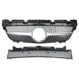 Forged LA For Mercedes R172 SLK350 SLK55 AMG 2011-15 Silver Diamond Upper Grill+Lower Mesh