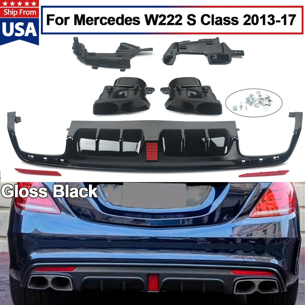 Forged LA For Mercedes S Class W222 13-17 BRABUS Style Rear Diffuser& TailPipe Gloss Black
