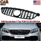 For Mercedes W205 C205 C63 AMG 15-18 Glossy Black GT R Style Panamericana Grille