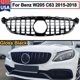 Forged LA Front Grille W/O Camera For Benz W205 C205 2015-2018 GT R Style ALL BLACK Grille