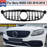 Front Grille W/O Camera For Benz W205 C205 2015-2018 GT R Style ALL BLACK Grille
