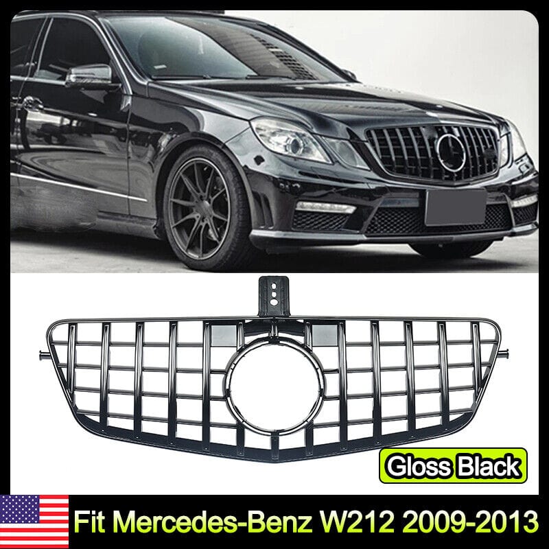 Forged LA Front Hood Grille Grill For Mercedes-Benz W212 2009-2013 Gloss Black GT R Style