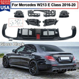 Gloss Black For Mercedes E Class W213 16-20 Brabus Look Rear Diffuser+Tailpipes