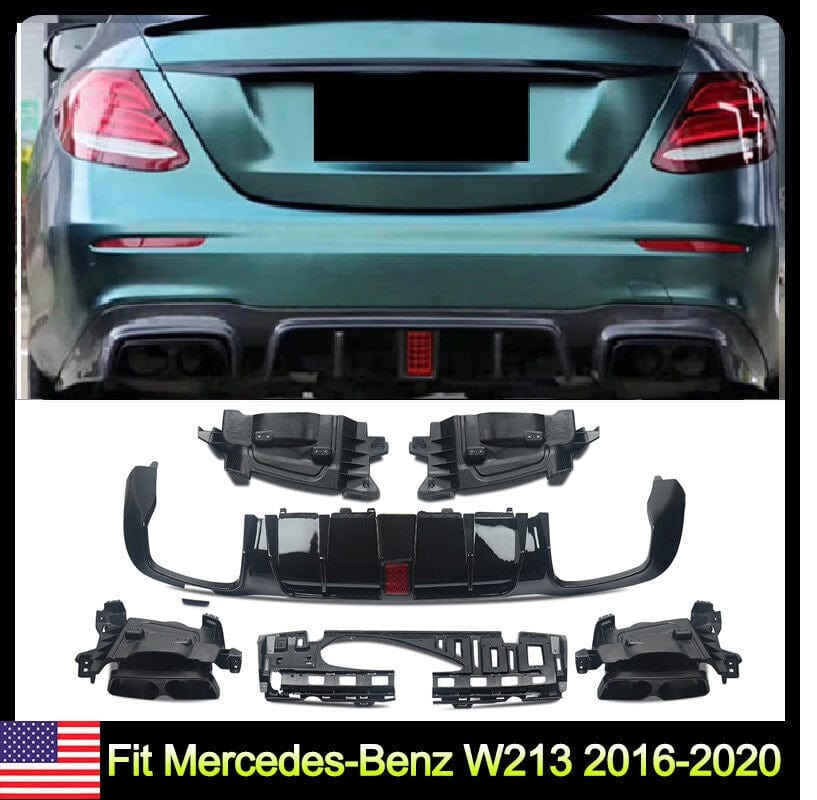 Forged LA Gloss Black For Mercedes E Class W213 16-20 Brabus Style Rear Diffuser+Tailpipes