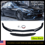 Gloss Black For Mercedes W205 C63 & C63S AMG Front Bumper Lip Splitter 15-20