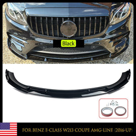Forged LA Gloss Black Front Bumper Lip For 2016-2019 Benz E-Class Sport W213 E400 E43 AMG