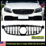 Gloss Black GT Style Front Grille For Mercedes Benz C-Class W205 C63 2014-2018