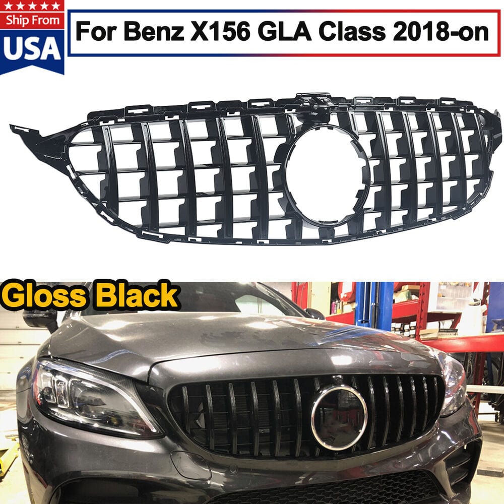 Forged LA Glossy Black GT-R Grille For Mercedes Benz W205 C Class 2015-2018 W/ Camera Hole