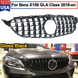 Glossy Black GT-R Grille For Mercedes Benz W205 C Class 2015-2018 W/ Camera Hole