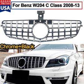 Forged LA GT Style Chrome +Gloss Black Front Bumper Grille For Benz C-Class W204 2008-2013