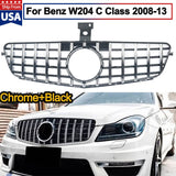 GT Style Chrome +Gloss Black Front Bumper Grille For Benz C-Class W204 2008-2013