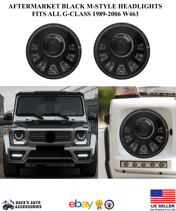 Forged LA REPLACEMENT W463 Black Mansory Headlight Fits 89 06 Mercedes GCLASS G65 G55 G500