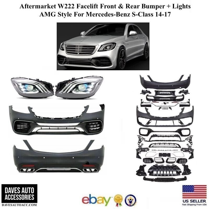 W222-AMG VehiclePartsAndAccessories Aftermarket Facelift Front & Rear Bumper + Headlight AMG Style For Mbenz S-Class