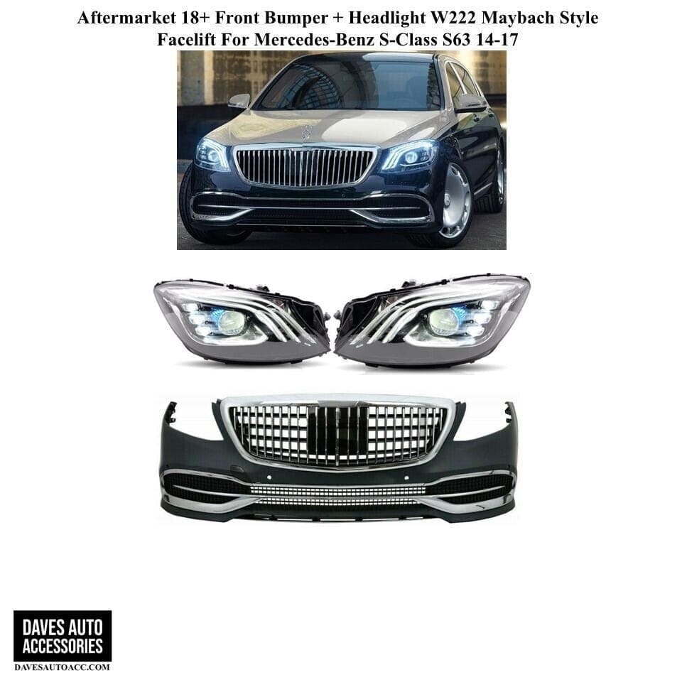 Forged LA VehiclePartsAndAccessories Aftermarket Front Bumper + Headlights W222 Maybach Style For Mercedes S-Class
