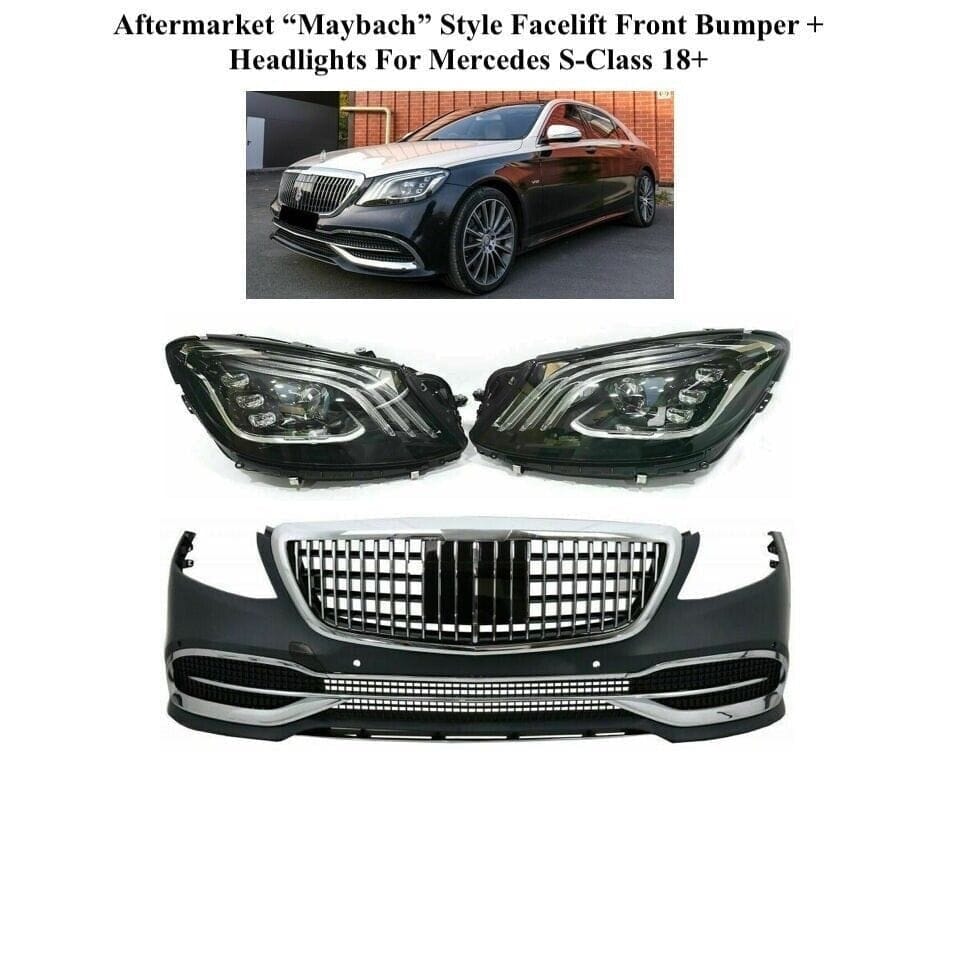 Forged LA VehiclePartsAndAccessories Aftermarket Maybach Style Facelift Front Bumper + Headlight For Mercedes S-Class