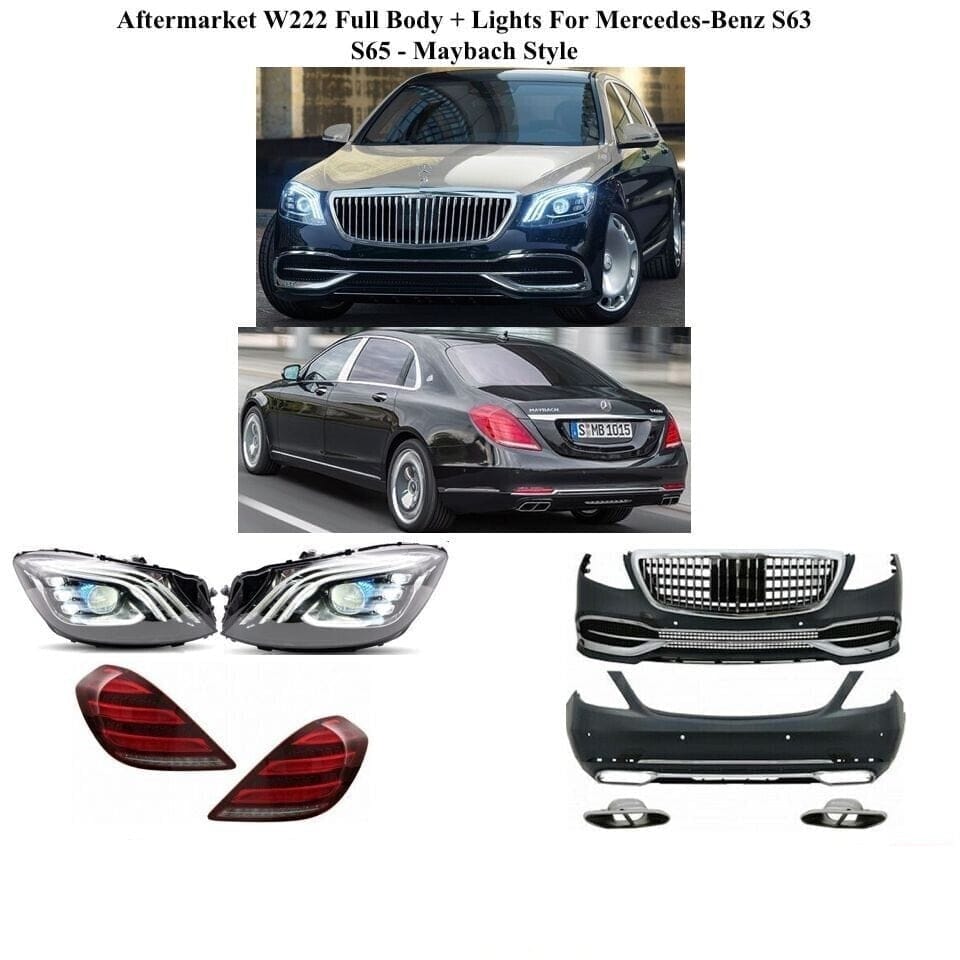 Forged LA VehiclePartsAndAccessories Aftermarket W222 Full Body Kit + Lights For Mercedes-Benz S63 S65 -Maybach Style