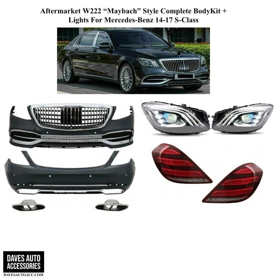 Forged LA VehiclePartsAndAccessories Aftermarket W222 Maybach Style Complete BodyKit + Lights For Mercedes-Benz 14-17