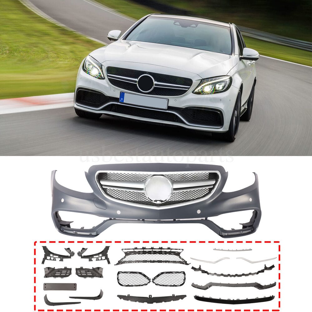 Forged LA VehiclePartsAndAccessories AMG Style Front Bumper Kit W/Grille W/PDC For Mercedes C-Class W205 C300 15-18