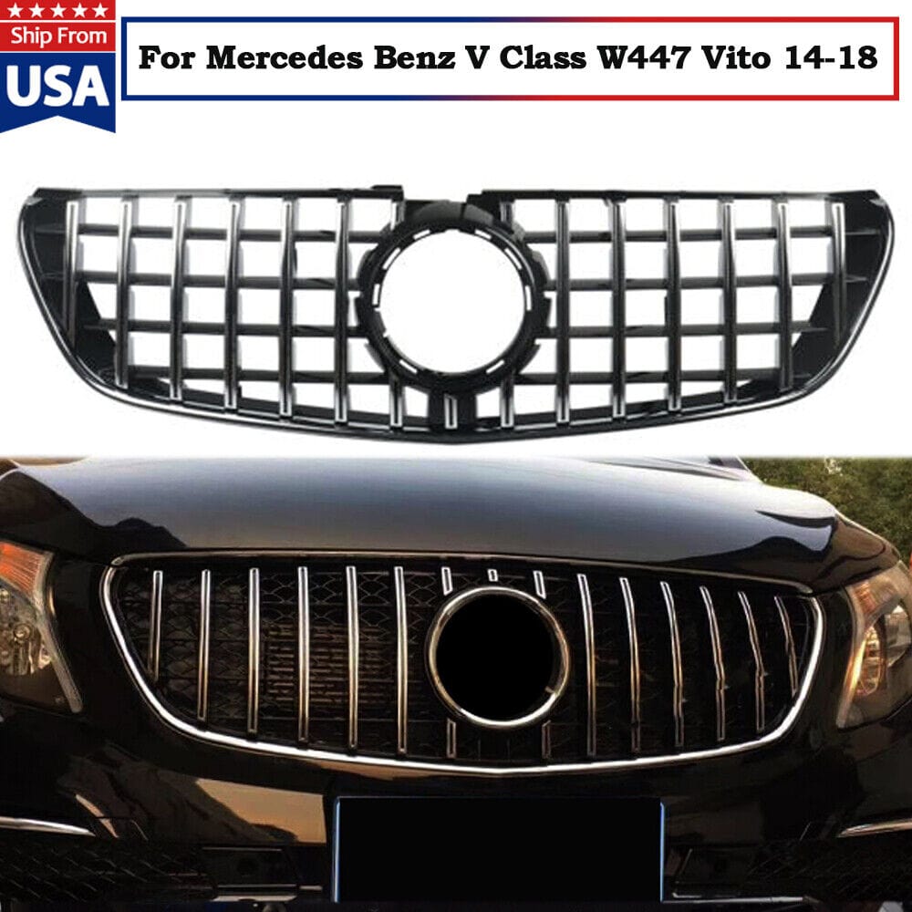 Forged LA VehiclePartsAndAccessories Black+Chrome GT Grill For 2014-2018 Mercedes Benz V Class W447 V250 V260 Viano
