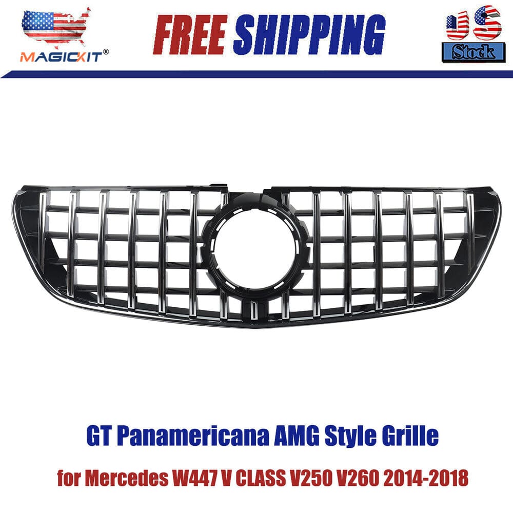 Forged LA VehiclePartsAndAccessories Black+Chrome GT Grill For 2014-2018 Mercedes Benz V Class W447 V250 V260 Viano